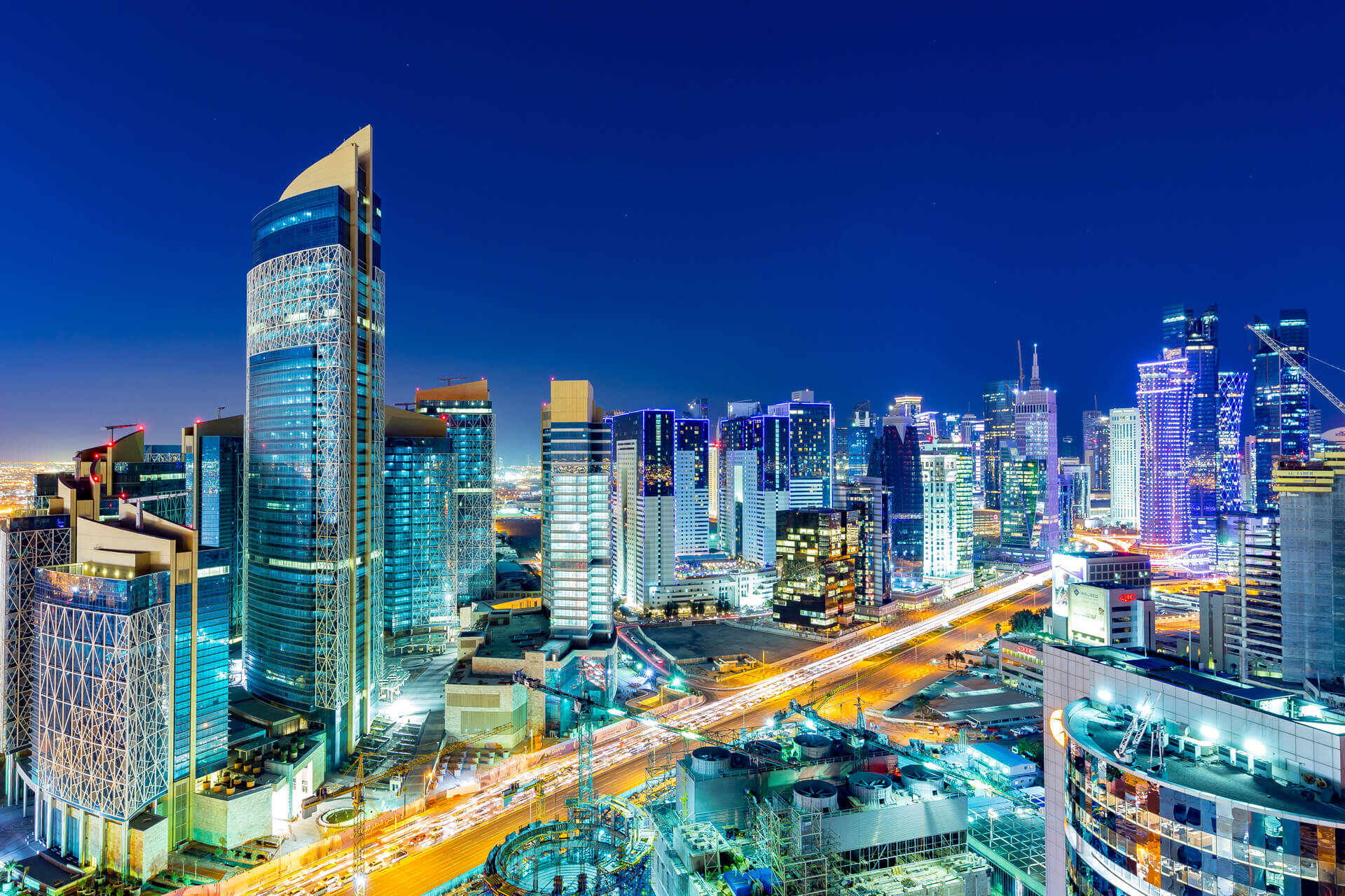 The skyline of the West Bay area of Doha